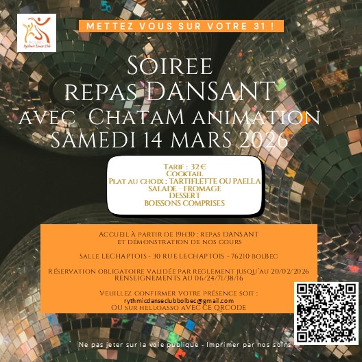 Repas dansant avec Chatam animation le SAMEDI 14 MARS 2026