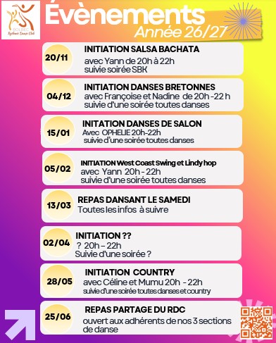 Toutes les dates de nos soirées du vendredi et repas 26/27
